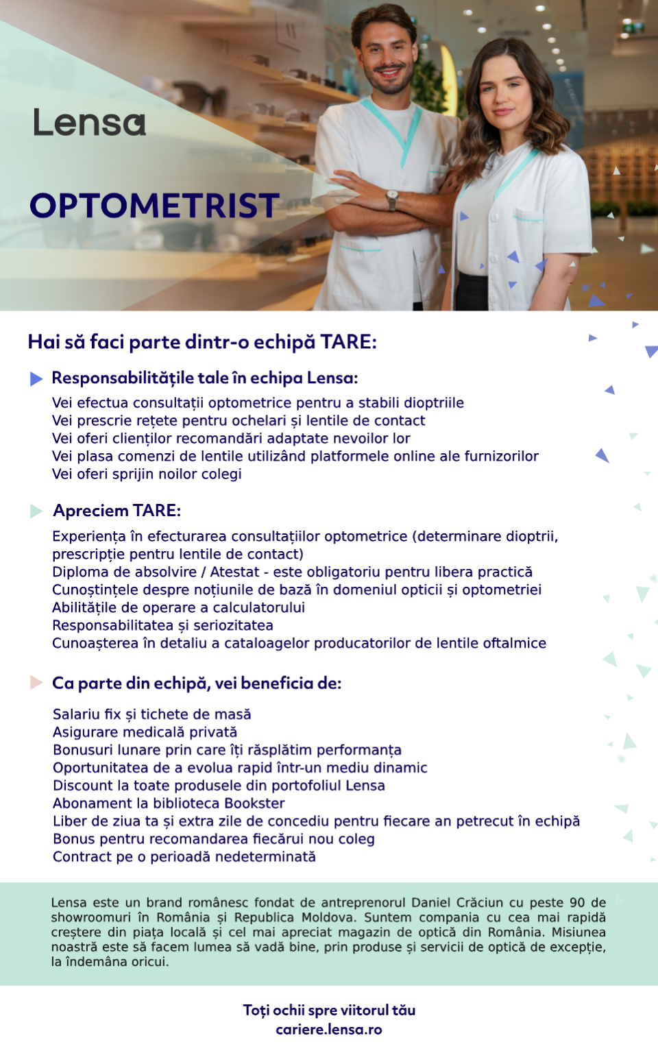 Optometrist - București, Bacău, Arad, Baia Mare, Tg. Mures