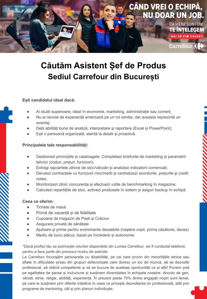 Căutăm Asistent Șef de Produs