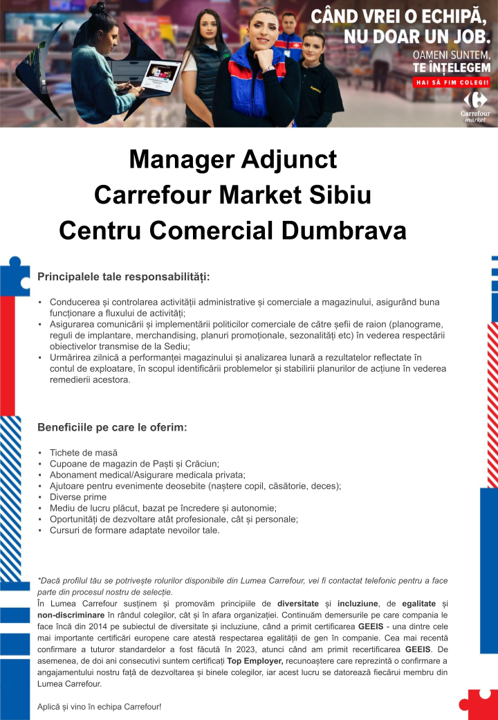 Deschidem curând - Manager Adjunct - Sibiu Dumbrava