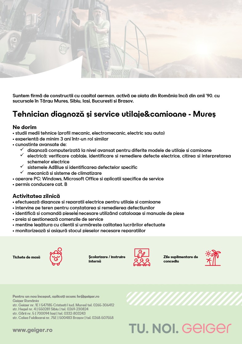 Tehnician diagnoza si service utilaje&camioane - Mures