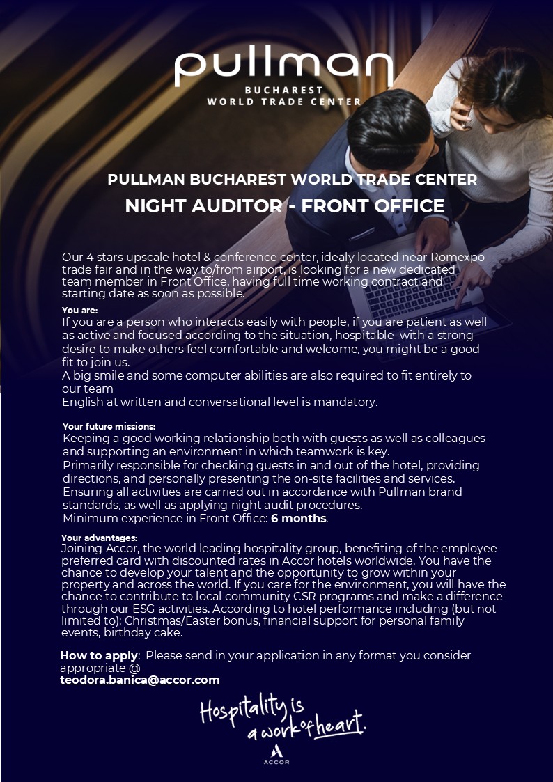 RECEPTIONER HOTEL (TURA DE NOAPTE) - NIGHT AUDITOR
