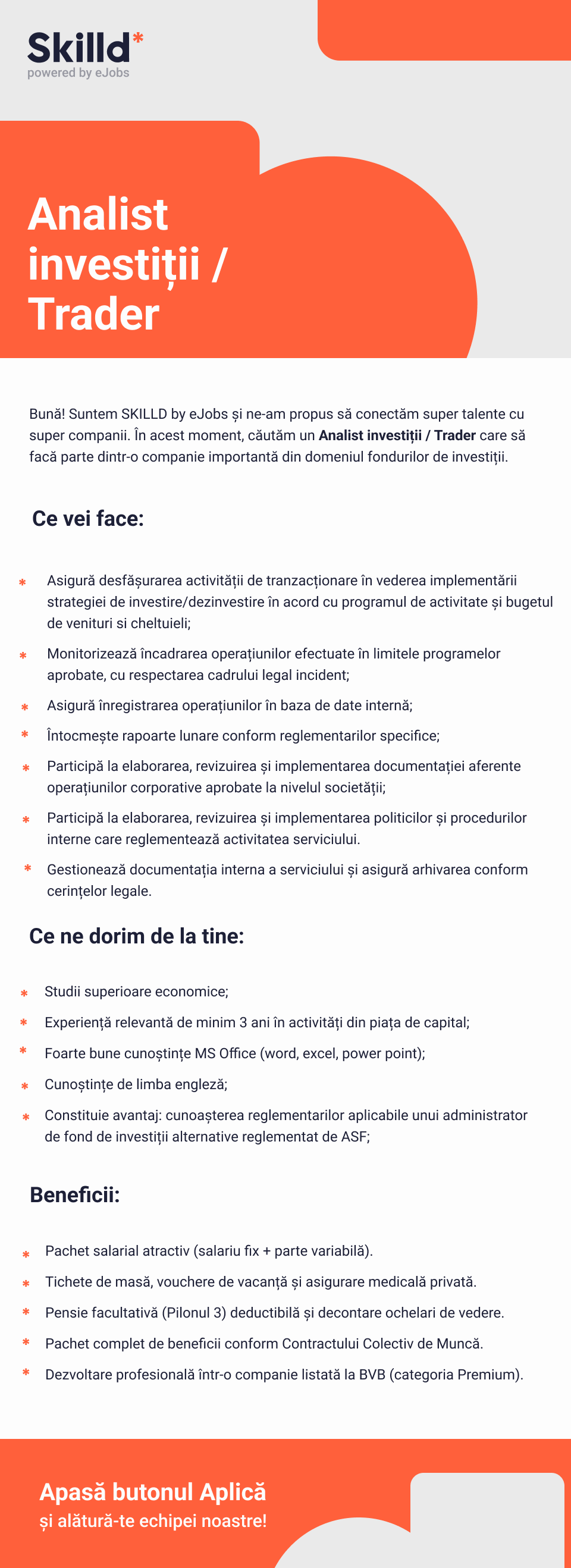 Analist investiții / Trader