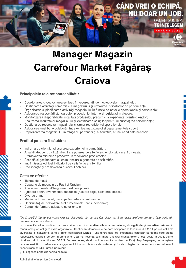 Manager Magazin Supermarket Făgăraș- Craiova