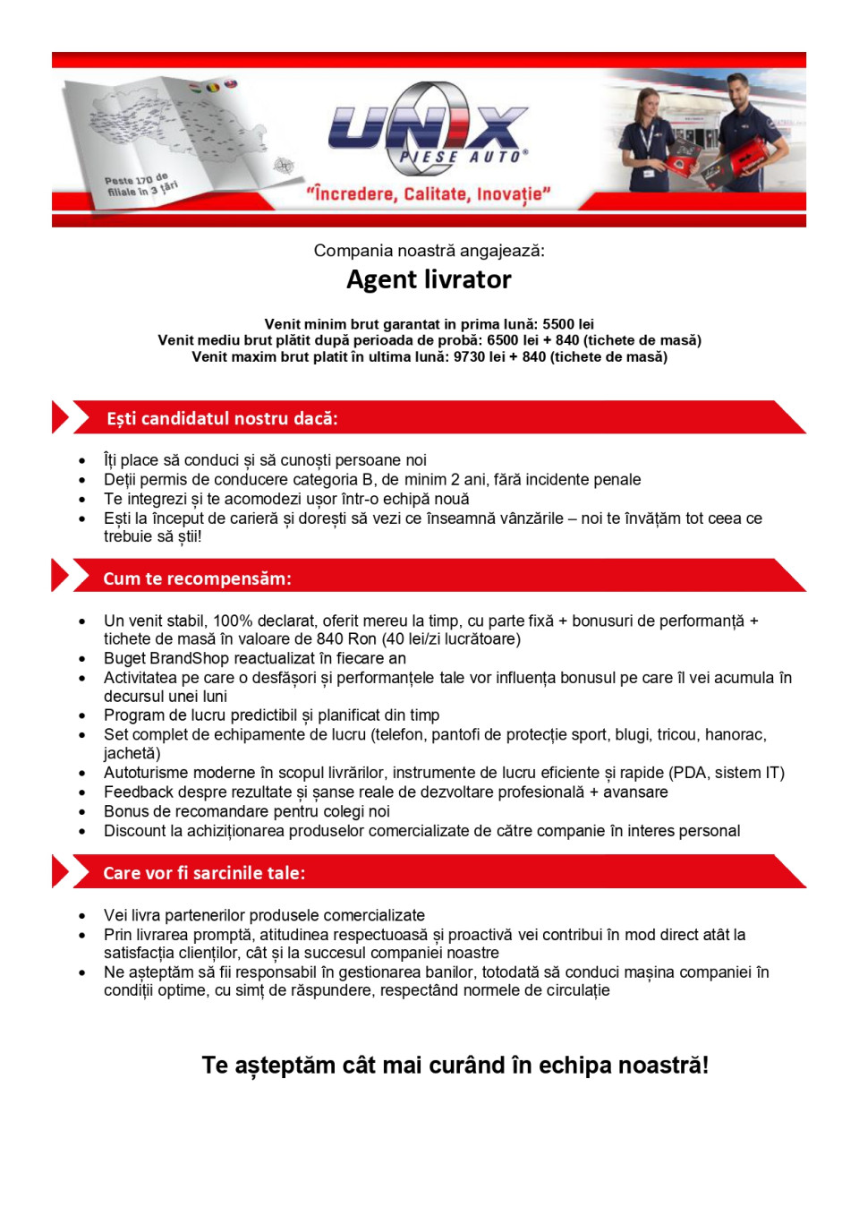 Agent livrator – venit brut 5500 – 9730 lei