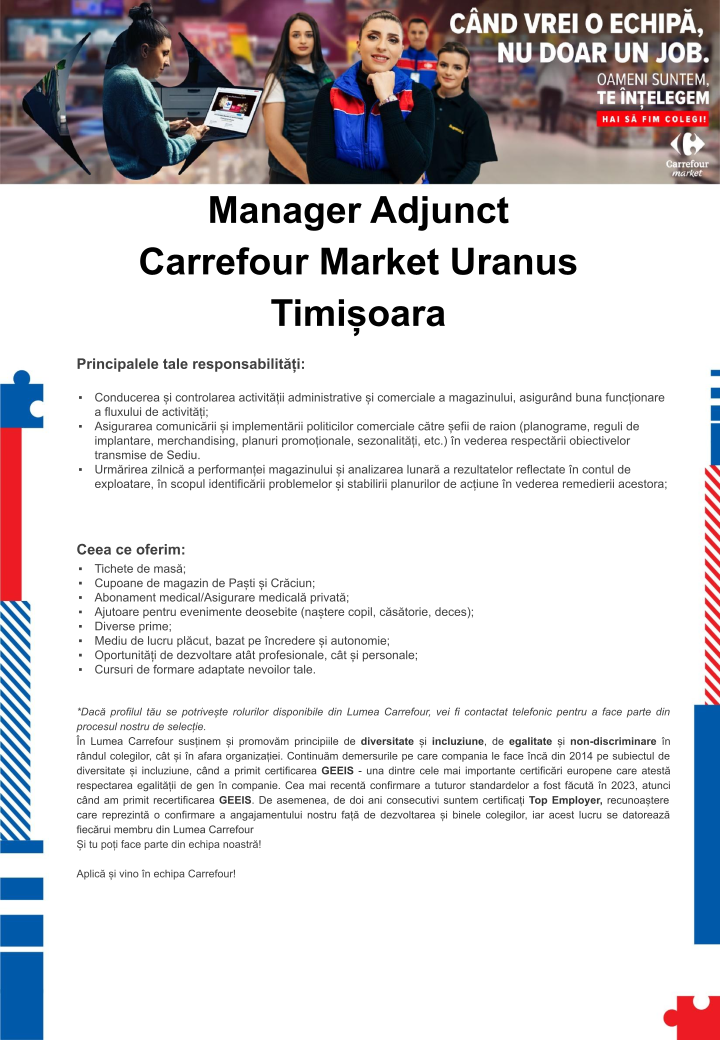 Manager Adjunct Carrefour Supermarket Uranus- Timișoara