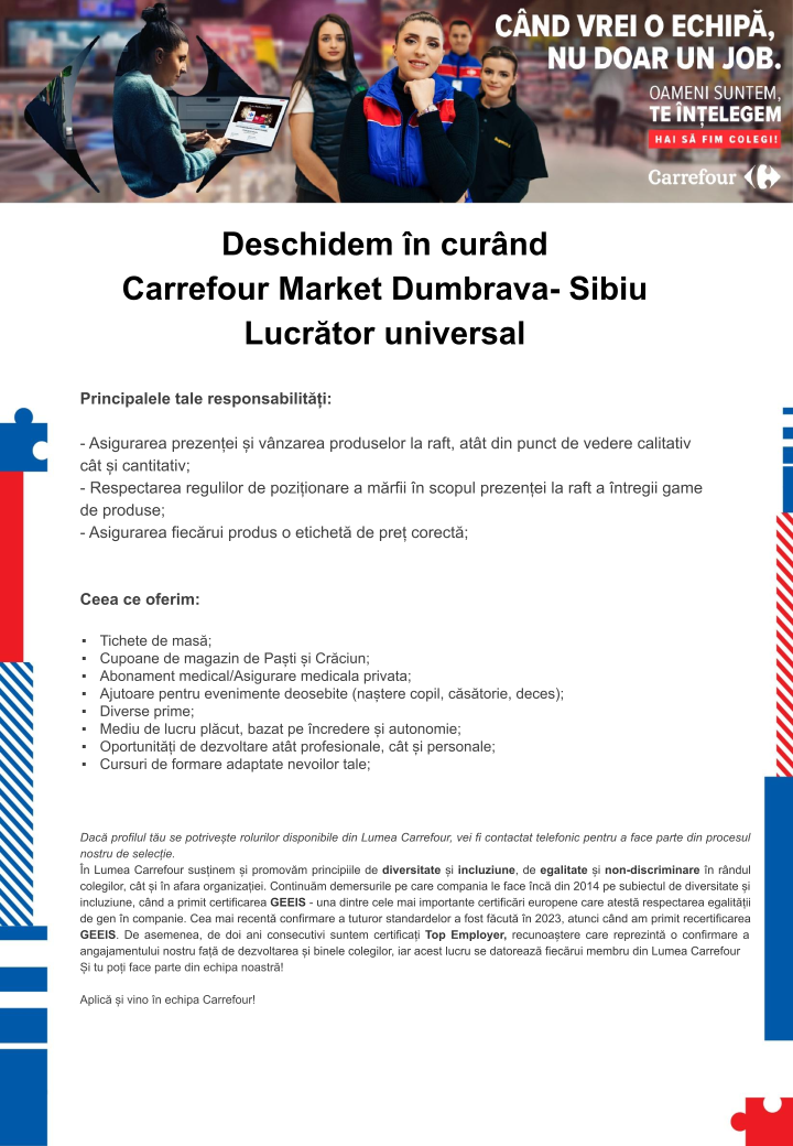 Deschidem în curând Carrefour Market Dumbrava- Sibiu