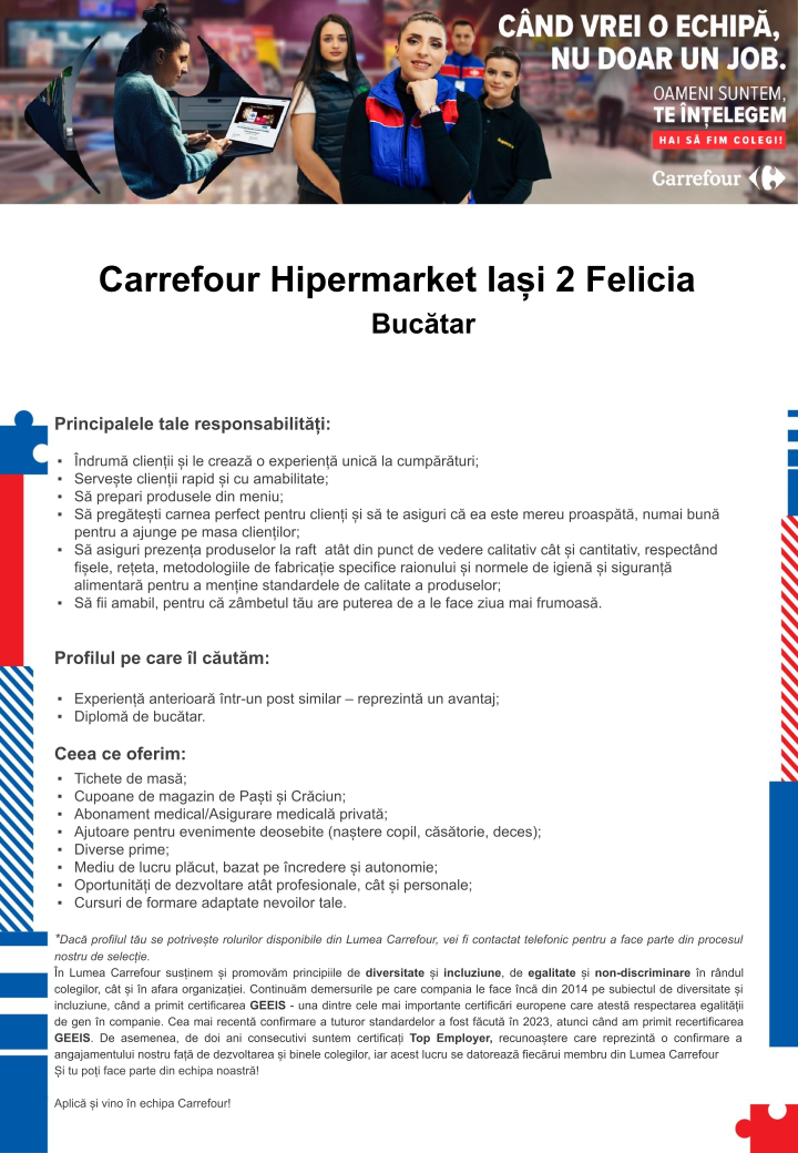 Căutăm Bucătar - Hipermarket Carrefour Iași 2 Felicia