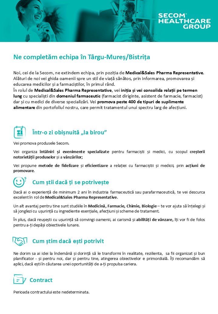 Reprezentant Vânzări și promovare medicală